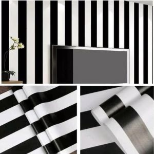 Wallpaper Dinding Sticker Tembok Rumah Motif Hitam Putih Motip Salur  Walpaper Stiker (WPS-597)
