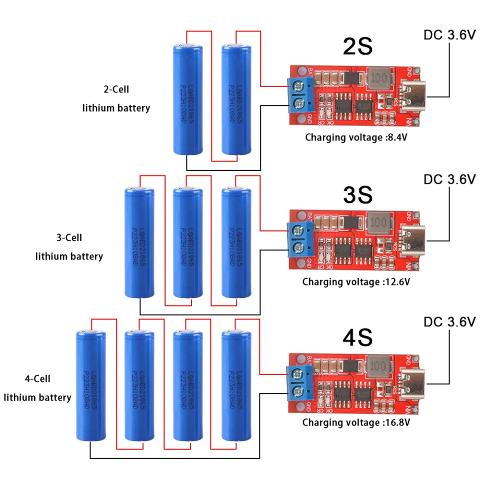 diymore 2S 3S 4S Type-c to Boost Lithium Battery Module  with Terminals Li‑ion Battery Charger Board Polymer Li-Ion Charger