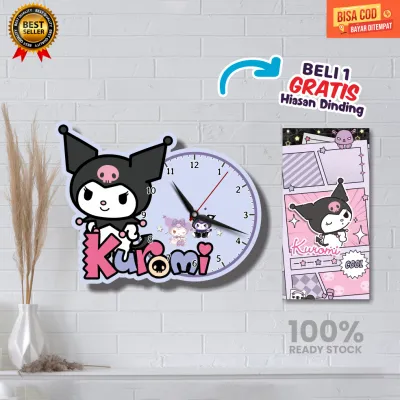 Grosir jam dinding Beli 1 GRATIS 1 hiasan dinding/jam dinding anak Tema Kuromi/jam dinding anak karakter/jam dinding anak aesthetic