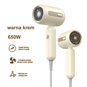 KUCUU Hair Dryer Portable 650W dengan Ion Negatif dan Pengionisasi Cepat Kering Desain Ergonomis Tahan Lama - Warna Putih