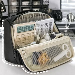 TSEVD จุได้มาก กล่องใส่ดินสอ กล่องเก็บของสำหรับเก็บ 90 ° การเปิด กระเป๋าปากกาขนาดใหญ่ อุปกรณ์สำนักงานเสริม ง่ายๆ ถุงเก็บเครื่องเขียน กระเป๋าเครื่องสำอาง