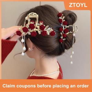 【ZTOYL】 Fashion Elegant Rose Tassel Hair Claws For Women Girls Sweet Versatile Shark Clip Exquisite Party Hair Accessories Gifts