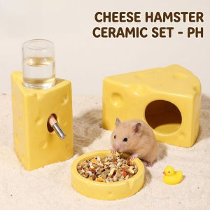Hamster Ceramic House Nest Hideout Feeder Water Bowl Cooling Pet Cage Small Animal