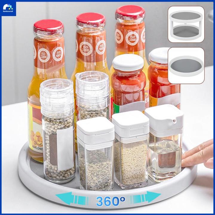 Turnable Spice Rack Turnable Cabinet Organizer 2-Layer Large Capacity Rotating Spice Rack ...