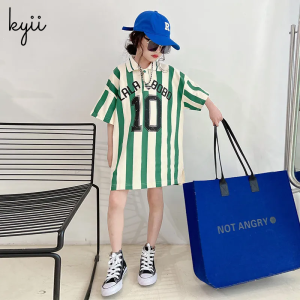 KYII Kids Girls Summer Dress New Big Kids Long T-shirt Dress ky22221