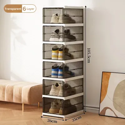 AVINAS Storage organizer shoe box/Big Size 6 Layers Folding Storage Shoe Box Transparent 6 Layer
