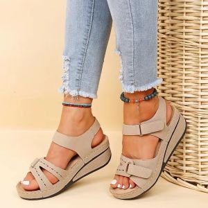 [Free Shipping] New Summer Collection: Plus-Size Casual Fish-Mouth Sandals Popular Roman-Style WomenS Outdoor Sandals With Velcro Straps