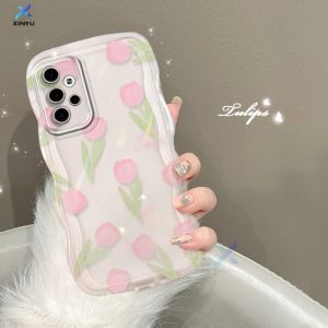 Xinyu Casing hp Samsung A14 A04E A04S A13 A03 A03S A50 A50S A30S A23 A22 A21S A12 A02S A11 A51 A10 A30 A52 A52S M12 A71 A53 A32 M23 5G A33 A73 Wavy Curved Edge Tulip Bunga Soft Floral Cover Bunga Clear Case