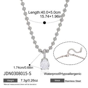 GENENIC Geometric Zircon Pendant Necklace Imitation Mozambique Bead Chain Square Rhinestone Choker Simple Personalized Rhinestone Collarbone Chain Women