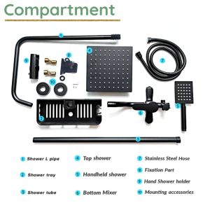 Rain Shower Set 3in1 Hot and Cold Mixer Shower Set Matte Black Ultra Thin Square Head Stainless Steel Water Saving