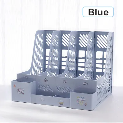 Four Layer Plastic File Rack/File Box Pen Holder Reference Rack/Desktop Storage File Bar/Removable Large Capacity File Box Desk Organizer