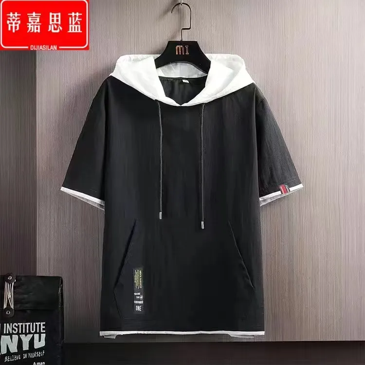Cotton T-shirt Men's Short-sleeved Hooded Sweater Korean Summer