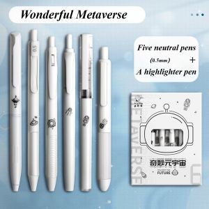 6pc Coffee Gel Pen Student Specific Quick-Drying School Office Supplies Carbon black Pen Straight Liquid