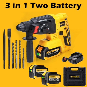 KEELAT Brushless Cordless Rotary Hammer Drill Electric Impact Drill for Concrete Wall Brick Drilling Machine Power Tool Heavy Duty Hand Drill Screwdriver Compatible Battery Powered Tool Kit