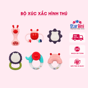 Combo đồ chơi Bộ Xúc Xắc Hình Thú BAOLI 101A cho bé sơ sinh 0-12 tháng tuổi gặm nướu không chứa BPA. Starbini
