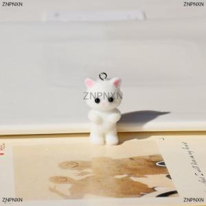 [COD] ZNPNXN Flocking Animals Cartoon Cats Shape Resin Dolls Beads Pendant Diy Jewelry Earring Garment Keychain Pendant Accessories