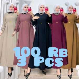 Gamis Nikita 100 Rb 3 Pcs - Drees Nikita Chibi Tali Samping Airflow Premium Muslim Terbaru kekinian