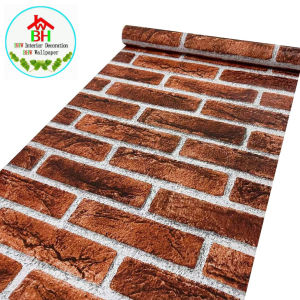 BHW Wallpaper BROWN BRICKS STONE Quality Self Adhesive 3D Waterproof PVC Wall Sticker Decor Decoration Paper Design For Closet Cabinet Door Furniture Home Office Living Room Kitchen Bedroom Toilet Bathroom Restaurant Garden Background V6