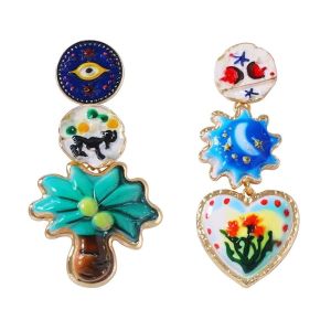 GENENIC Creative Asymmetrical Enamel Dangle Earrings Flower Charm Geometric Stud Earrings Temperament Summer Bohemian Dangle Earring Beach