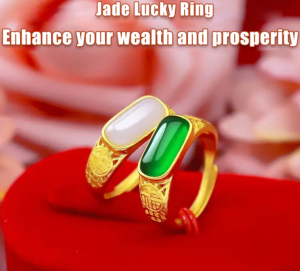 【HOT】ทองและหยกเปิดแหวนปรับได้ พรชุบทอง 24K เครื่องประดับทรายทอง เครื่องประดับสีเขียวอาเกตฝังแหวน
