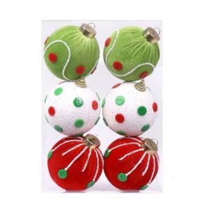 Christmas Plush Ball Ornaments 8cm Colorful Dots Lightweight Plush Sphere for Holiday Tree Decorations Party Supplies