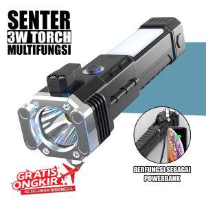 Senter 3W TORCH led cas super terang tahan lama Senter LED COB Senter multifungsi bisa powerbank Mode Jarak Jauh Senter Camping 4 Mata Lampu