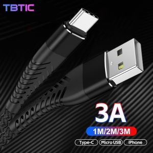 TBTIC 1/2/3MแรงดึงสูงทนทานUSBแบบถักสายชาร์จวันที่เคเบิลไมโครUsb Type-C LightningสำหรับSamsungไอโฟนหัวเหว่ย For OPPO VIVO Xiaomi ..