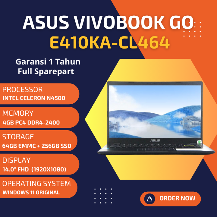 READY STOCK LAPTOP SEKOLAH ASUS VIVOBOOK GO E410KA-CL464 - RAM 4GB ...