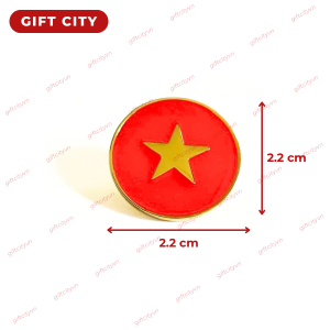 Huy hiệu pin cài áo lá cờ tổ quốc hình tròn 2.2cm mạ vàng 24k