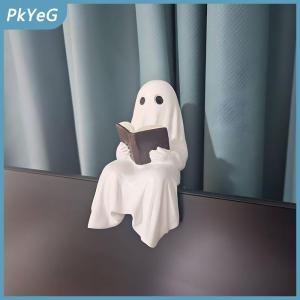 PkYeG Halloween ma bức tượng ma đọc bức tượng nhựa ngồi ma bức tượng đọc một cuốn sách cho Halloween kệ sách trang trí văn phòng