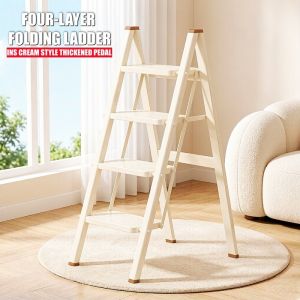 4 Step Ladder Foldable Step Stool with Anti-Slip Pedal Portable Iron Stepladder for Home and Kitchen
