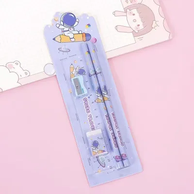 5 pcs pencil set ชุดเครื่องเขียน แพ็ค 5 ชิ้น (ดินสอ ยางลบ ไม้บรรทัด กบเหลา) อุปกรณ์การเรียน พกพาง่าย ให้เป็นของขวัญ ของแจก