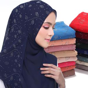Jifang Fashion Bubble Chiffon Muslim Hijabs Shawls Women Bling Luxury Scarf Rhinestone Leaf Long Shawl Shiny Lady Large Pashmina WJ360