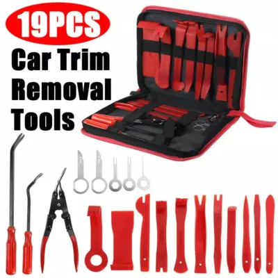 【19pcs】(W/ Storage Bag) Auto Car Trim Removal Tool Auto Hand Tools DIY Pry Bar Dash Panel Fastener Radio Door Interior Molding Set Disassemble Tool Dash Board Removal Install Tool Kit