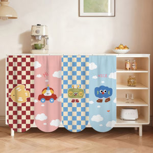 Kitchen Cabinet Curtain Dust Proof Cover Washable Polyester Geometric Open Shelf Storage Rack Decor