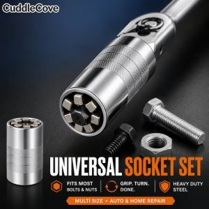 Universal Socket Wrench Set Adjustable Ratchet Grip Multi Size Crv Steel Non Slip Handle Auto Garage Home Maintenance