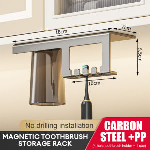 Toothbrush Holder Magnetic Bathroom Cup Storage Rack No Drill Rak Berus Gigi Bilik Air