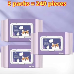Pet Wet Wipes Dog Cat 80pcs Non Alcohol Antibacterial Multifunctional Grooming Cleaning Thicken Wet Tissues Multipurpose for Daily Pet Care 5 Packs