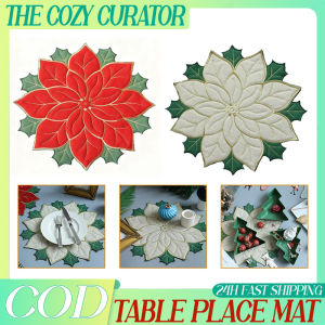 Versatile Red Green Flower Placemats Scald Proof Home Dining Table Decoration Poinsettia Table Placemat Embroidered