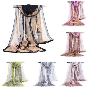 UNIITY Floral Chiffon Scarf 16050cm Sunscreen Long Wrap Shawl Elegant Washable Beach Gauze Scarf for Women