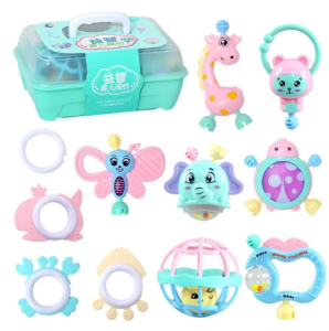 ( BBT17 ) 11 Pcs Mainan Shake Teether Mainan Perkembangan Anak-anak Mainan Balita Mainan Rattle Bayi Baby Teether Set Mainan Kemasan Box