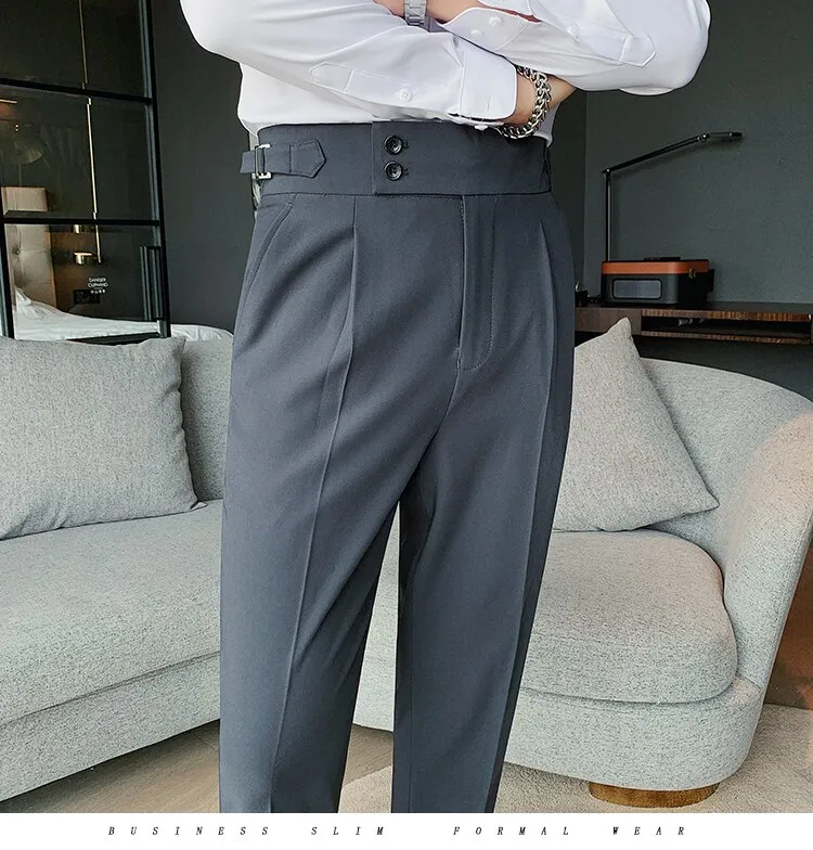 Cheap Autumn Solid High Waist Trousers Men Formal Pants High Quality Slim  Fit Business Casual Suit Pants Hommes