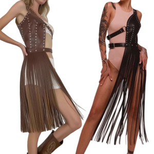 Long Fringed Suspender Belt For Daily Wear Decorative PU Leather Waist Cincher Belt For Concerts And Evening Party