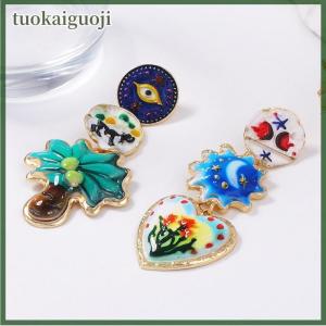 tuokaiguoji Vintage Artistic Creative Design Alloy Drop Oil Palm Tree Flower Drop Earrings For Women Fashion Banquet Party Jewelry Gifts