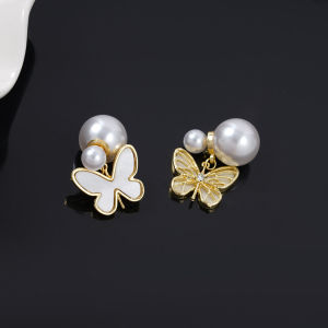 Fashionable Ring Gift 珍珠蝴蝶耳钉女高级感轻奢气质时尚耳环法式新款气质小众百搭耳饰