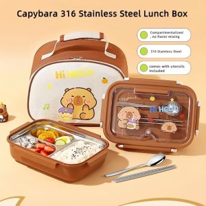 AOSEETING Thép không gỉ 316 Hộp cơm trưa có nắp đậy Chống rò rỉ Hộp cơm cách nhiệt Bền bỉ Capybara Hộp đựng thức ăn Bữa trưa văn phòng trường học