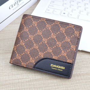 AE New mens wallet short style with multiple card slots European and American retro style plaid print soft leather wallet for young men