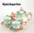 14 PC + CHROMED STAND NORDIC BIG TEA POT GOLDEN RIM FLEUR COFFEE/TEA SET LZ14SLYJ. 