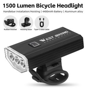 WEST BIKING 1500Lumen Bike Light Bicycle Front Lamp Waterproof IPX6 Cycling Headlight Front Light Type-C Flashlight Bike Accessories