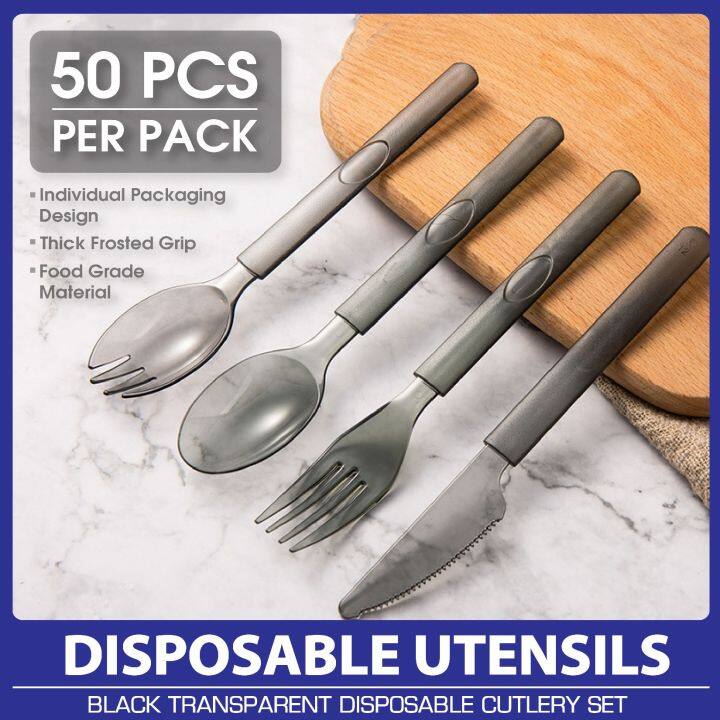 Plastic Spoons - Large, Transparent, Pack of 50